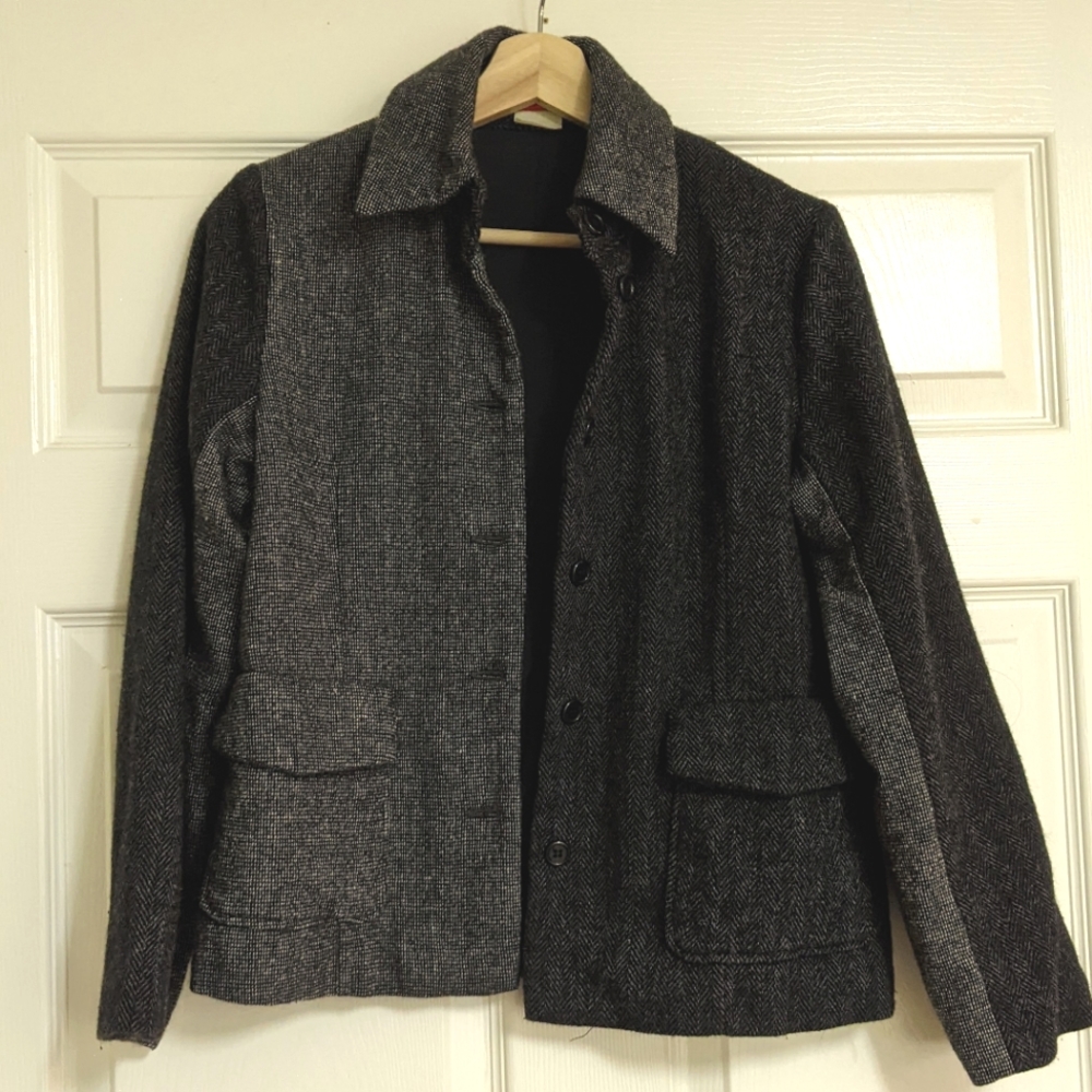 Vintage Japanese Brand Cube Sugar Wool-Blend Two-Tone Gray Tweed Jacket